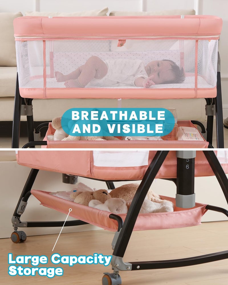 wayfong Bedside Bassinet for Baby, 3 in 1 Breathable Mesh Baby Bassinet, 6 Height Adjustable, Easy to Assemble, Bassinet Bedside Sleeper with Wheels, Mosquito Net, Storage Basket, Bassinets for Newborn Baby - Image 5