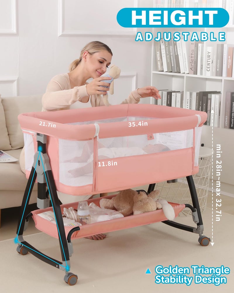 wayfong Bedside Bassinet for Baby, 3 in 1 Breathable Mesh Baby Bassinet, 6 Height Adjustable, Easy to Assemble, Bassinet Bedside Sleeper with Wheels, Mosquito Net, Storage Basket, Bassinets for Newborn Baby - Image 2