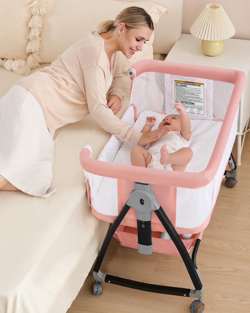 wayfong Bedside Bassinet for Baby, 3 in 1 Breathable Mesh Baby Bassinet, 6 Height Adjustable, Easy to Assemble, Bassinet Bedside Sleeper with Wheels, Mosquito Net, Storage Basket, Bassinets for Newborn Baby - Image 1