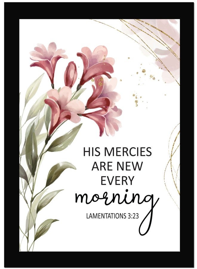 AR Creative - His Mercies New - Bible Verse Wall Photo Framed Wall Poster, Bible Quotes Print with Frame, Home, Office Decor, Bible Quotes Poster (13.6 inch x 10.2 inch) - Image 1