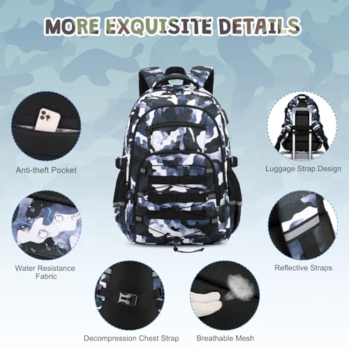ACESAK Camo Backpack for Boys, Tactical Kids Backpack Boys, School Bags for Boy Children Teens Kids Elementary Middle High School, Military Bookbag and Lunch Bag Pencil Case Set with USB Charging Port - Image 5