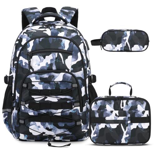 ACESAK Camo Backpack for Boys, Tactical Kids Backpack Boys, School Bags for Boy Children Teens Kids Elementary Middle High School, Military Bookbag and Lunch Bag Pencil Case Set with USB Charging Port - Image 1