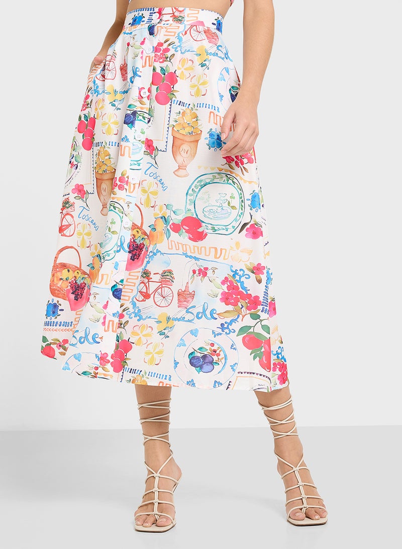 Ginger Bustier Crop Top & Maxi Skirt Co-Ord Set In Tropical Print - Image 4