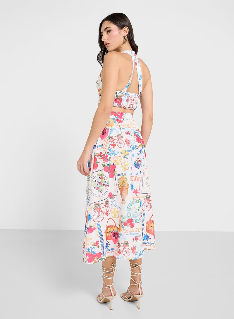 Ginger Bustier Crop Top & Maxi Skirt Co-Ord Set In Tropical Print - Image 2