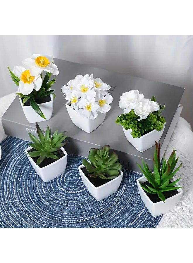 6 Piece Real Touch Artificial Succulent And Flower Plant Set With Pots - Image 4