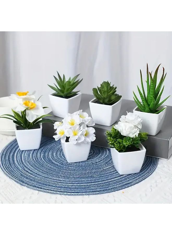 6 Piece Real Touch Artificial Succulent And Flower Plant Set With Pots - Image 1