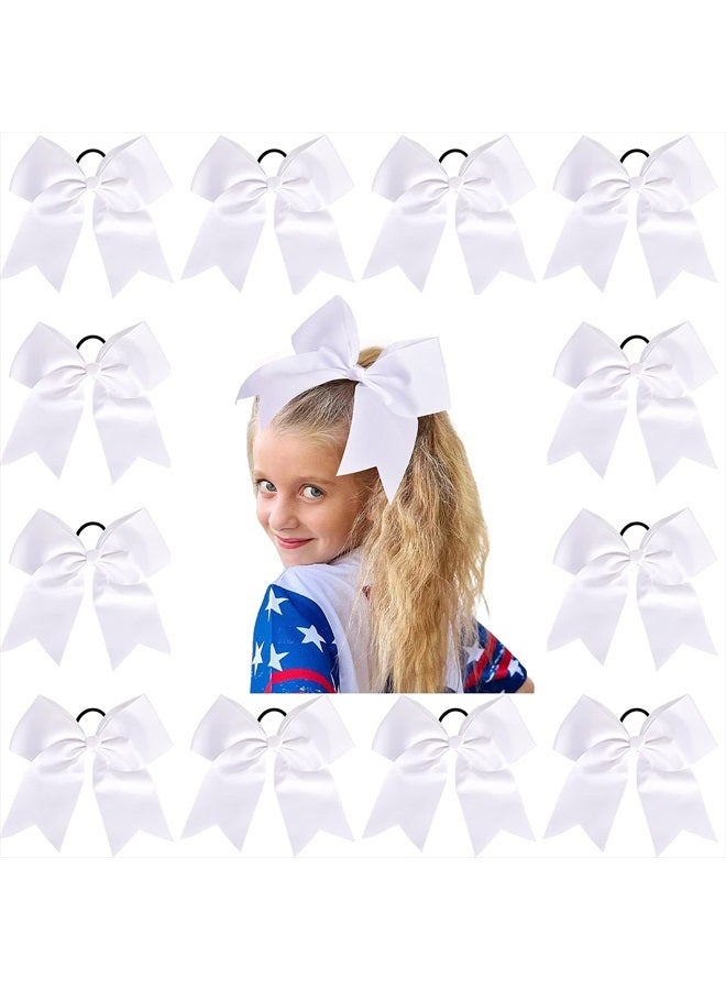 Aileam 12 Pcs Large Cheer Bows 8" Bulk Hair Bow Accessories with Ponytail Holder for Girls High School College Cheerleading - Image 1