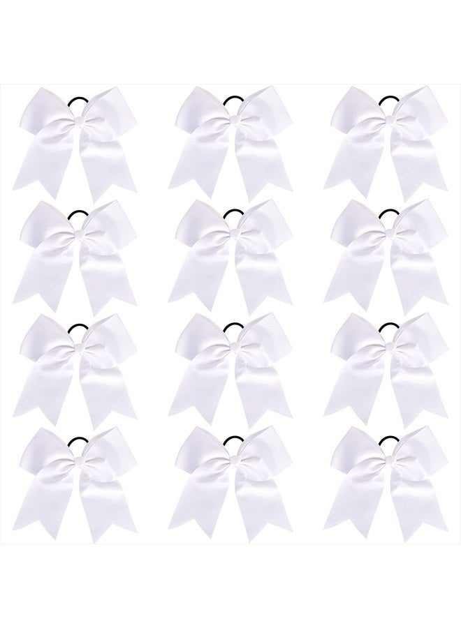 Aileam 12 Pcs Large Cheer Bows 8" Bulk Hair Bow Accessories with Ponytail Holder for Girls High School College Cheerleading - Image 2