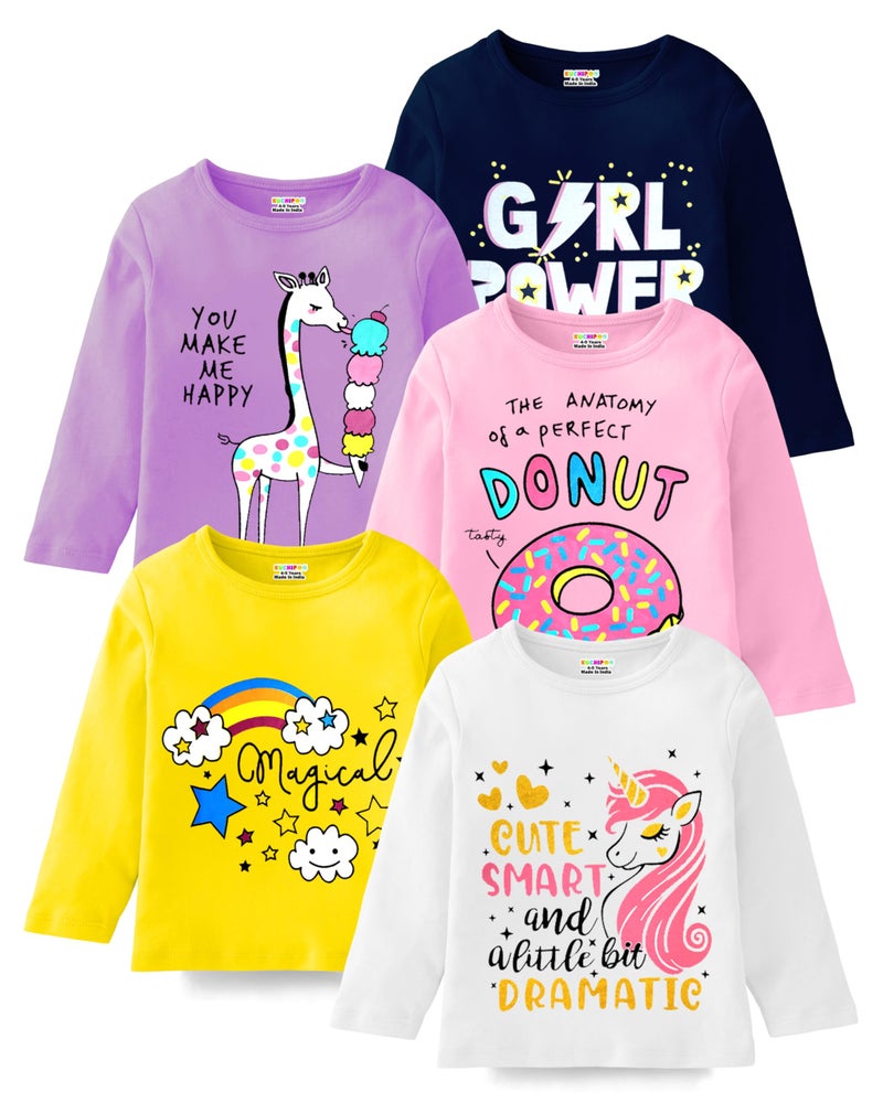 Kuchipoo Girls Regular Fit Full Sleeves Cotton T-Shirts (KUC-TSHRT-475, 13-14 Years, Multi-Colored) - Image 1
