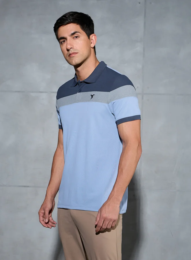 Technosport Color Block Short Sleeve Pique Slim Fit Polo T-Shirt