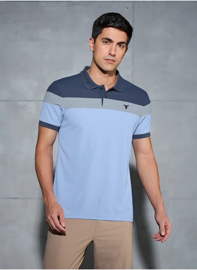 Technosport Color Block Short Sleeve Pique Slim Fit Polo T-Shirt