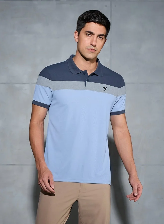 Technosport Color Block Short Sleeve Pique Slim Fit Polo T-Shirt