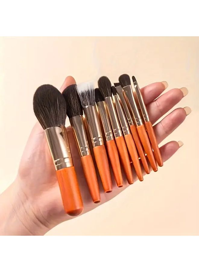 9pcs Wooden Handle Mini Makeup Brush Set Soft Hair Portable Blush Eyeliner Eyeshadow Brush - Image 3