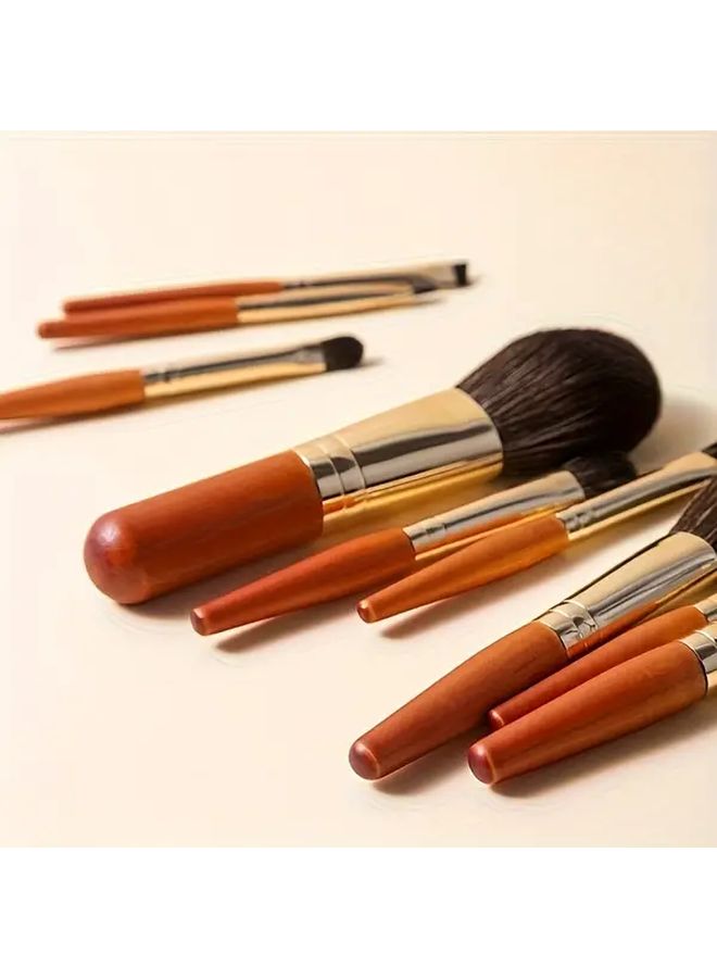 9pcs Wooden Handle Mini Makeup Brush Set Soft Hair Portable Blush Eyeliner Eyeshadow Brush - Image 2