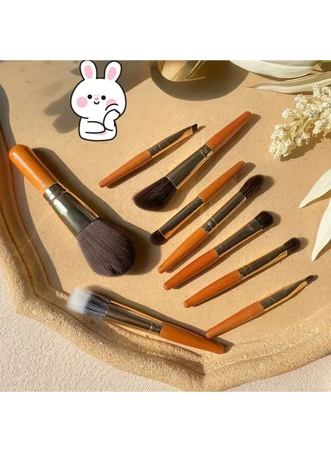 9pcs Wooden Handle Mini Makeup Brush Set Soft Hair Portable Blush Eyeliner Eyeshadow Brush - Image 1