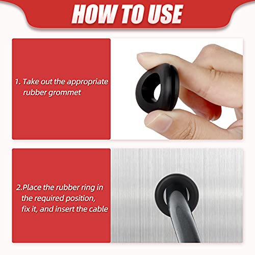QCQIANG 288Pcs Rubber Grommet Kit, O Ring Washer Eyelet Ring Gasket Plugs Wire Protection with Cable Sticky Tape, 8 Sizes 1/4" 5/16" 3/8" 7/16" 1/2" 5/8" 7/8" 1" (Black) - Image 4
