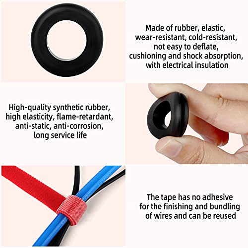 QCQIANG 288Pcs Rubber Grommet Kit, O Ring Washer Eyelet Ring Gasket Plugs Wire Protection with Cable Sticky Tape, 8 Sizes 1/4" 5/16" 3/8" 7/16" 1/2" 5/8" 7/8" 1" (Black) - Image 3