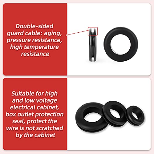 QCQIANG 288Pcs Rubber Grommet Kit, O Ring Washer Eyelet Ring Gasket Plugs Wire Protection with Cable Sticky Tape, 8 Sizes 1/4" 5/16" 3/8" 7/16" 1/2" 5/8" 7/8" 1" (Black) - Image 5
