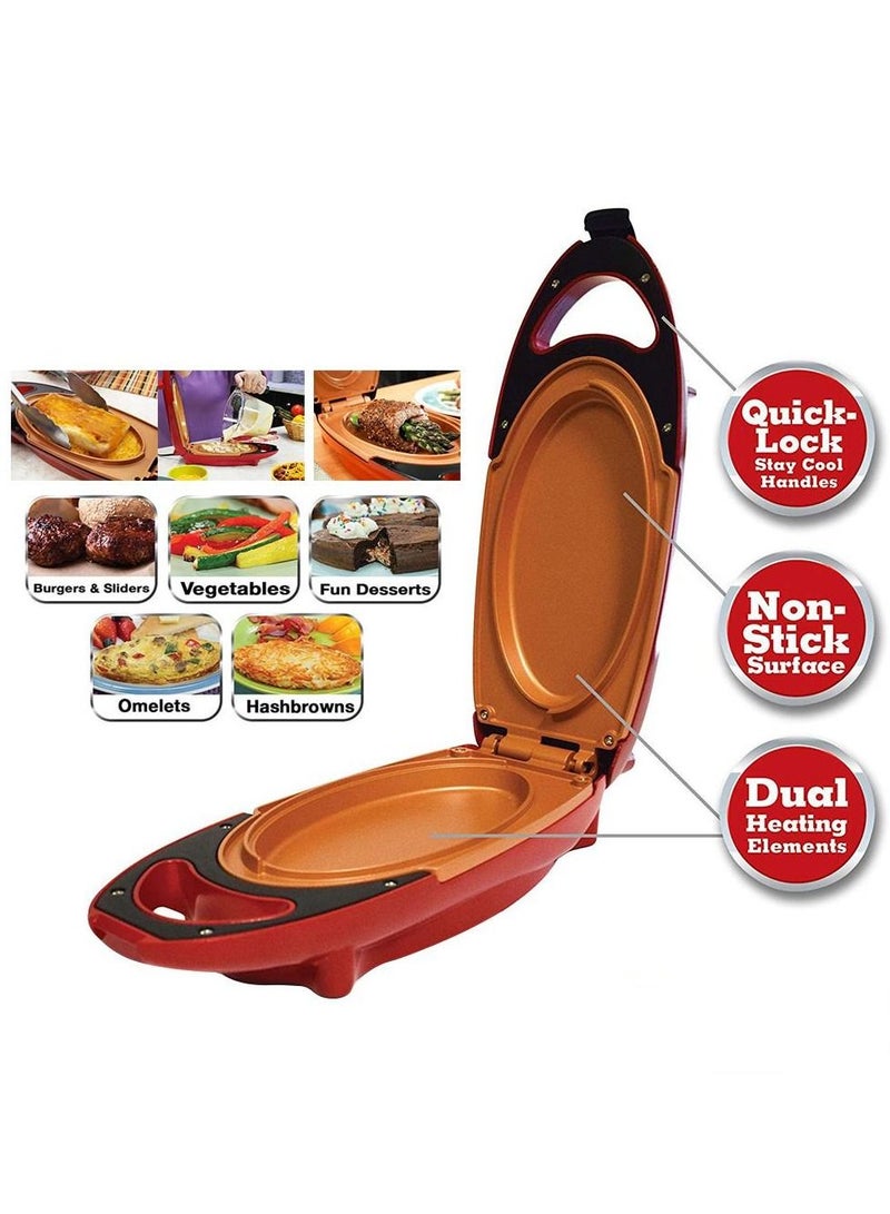 Red Copper 5 Minute Chef Omelette Pan Non Stick Omlette Maker Egg Cooker That Will Cook Paninis Pancakes Your Favourite Meals in 5 Minutes or Less Easy Clean Grill Plate - Image 2
