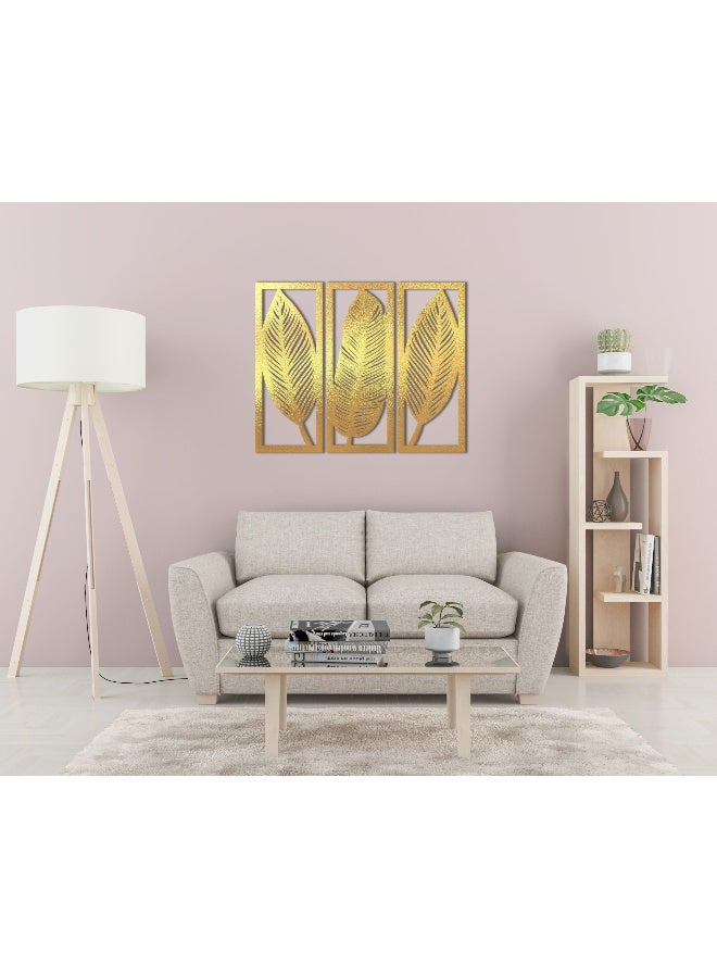 هوم جاليري ديكور حائط خشبي على شكل أوراق شجر - مجموعة من 3 قطع 80 × 30 - Image 1
