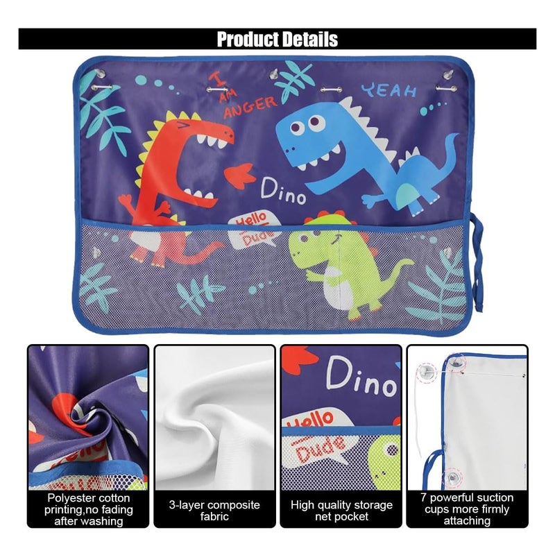 GLSOWEE Car Window Shade for Baby, Blackout Car Window Curtain with Storage Pockets & 7 Suction Cups, Cartoon Pattern Cars Side Window Sun Shade Cover for Sun/Heat/UV Rays Protection (Blue-Dinosaurs) - Image 4