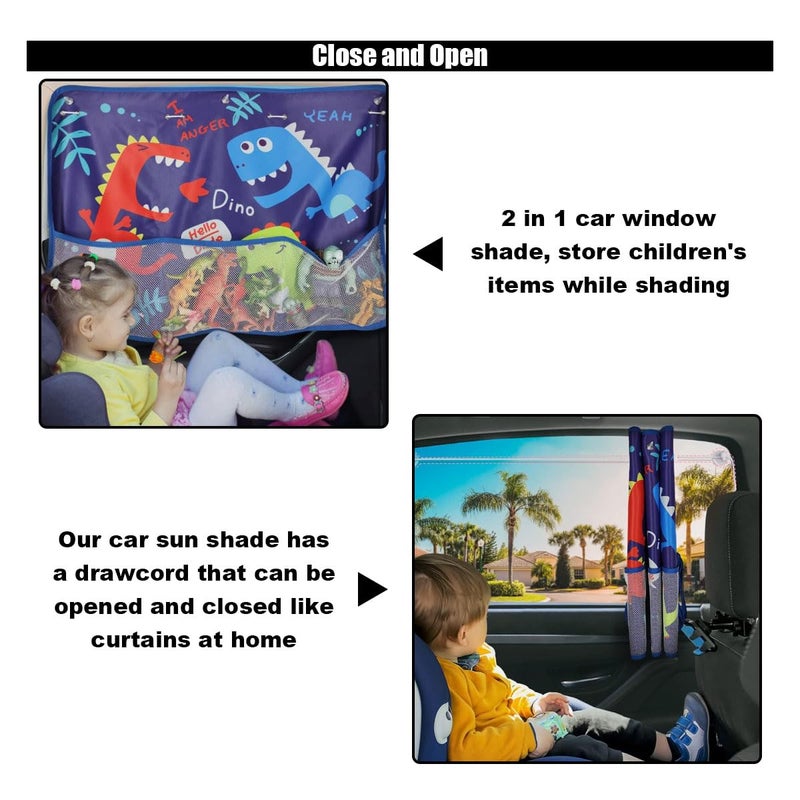 GLSOWEE Car Window Shade for Baby, Blackout Car Window Curtain with Storage Pockets & 7 Suction Cups, Cartoon Pattern Cars Side Window Sun Shade Cover for Sun/Heat/UV Rays Protection (Blue-Dinosaurs) - Image 5