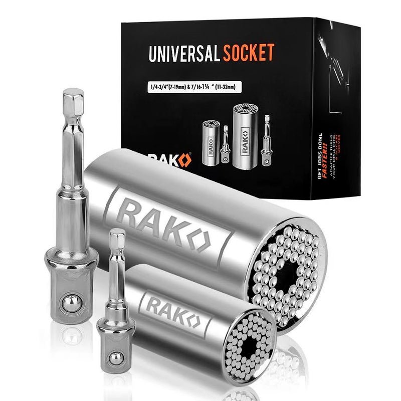 RAK Universal Socket Tool - Birthday Gifts for Men - Set of 15, 1/4-to-3/4-inch Wrench Grip, T-Handle Ratchet Driver, 10 Screwdriver Bits - Gifts for men, Husband, Handyman - Image 1