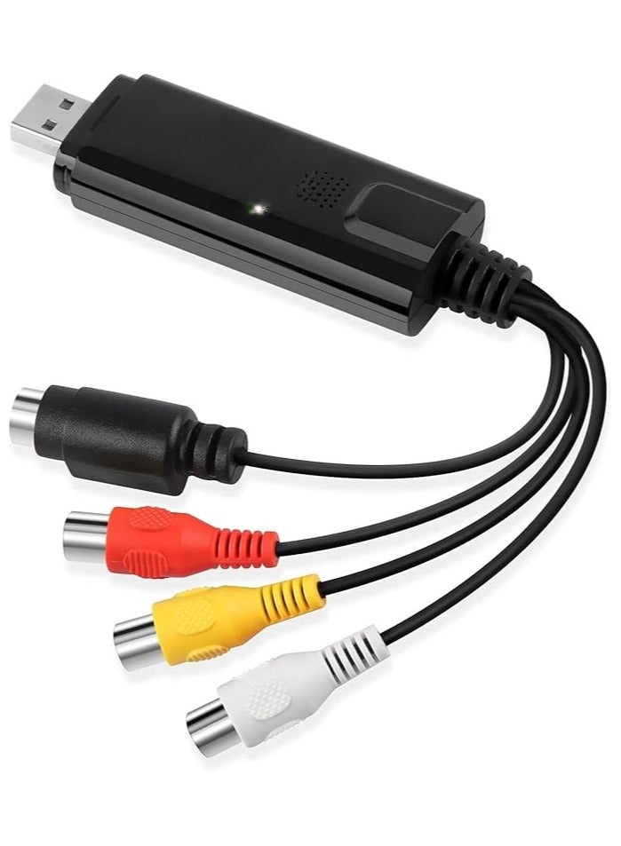 USB Video Capture Adapter – Analog to Digital Converter for PC – AV to USB for VHS, DVD, Cassette, Retro Consoles – 2 Ports – Black & White  - Image 1