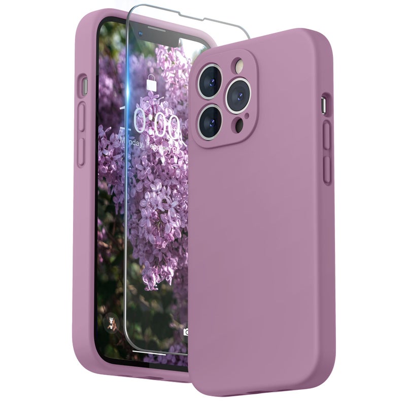 SURPHY Case for iPhone 13 Pro Case with Screen Protector, 13 Pro Liquid Silicone Phone Cases (Camera Protection & Soft Microfiber Lining), Lilac Purple - Image 1