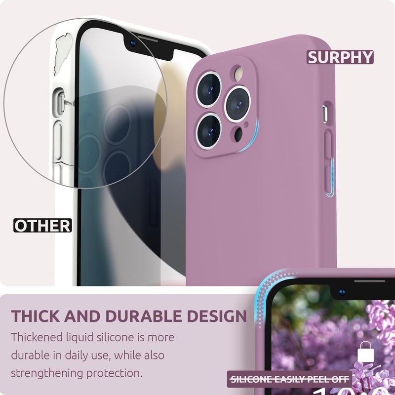 SURPHY Case for iPhone 13 Pro Case with Screen Protector, 13 Pro Liquid Silicone Phone Cases (Camera Protection & Soft Microfiber Lining), Lilac Purple - Image 4