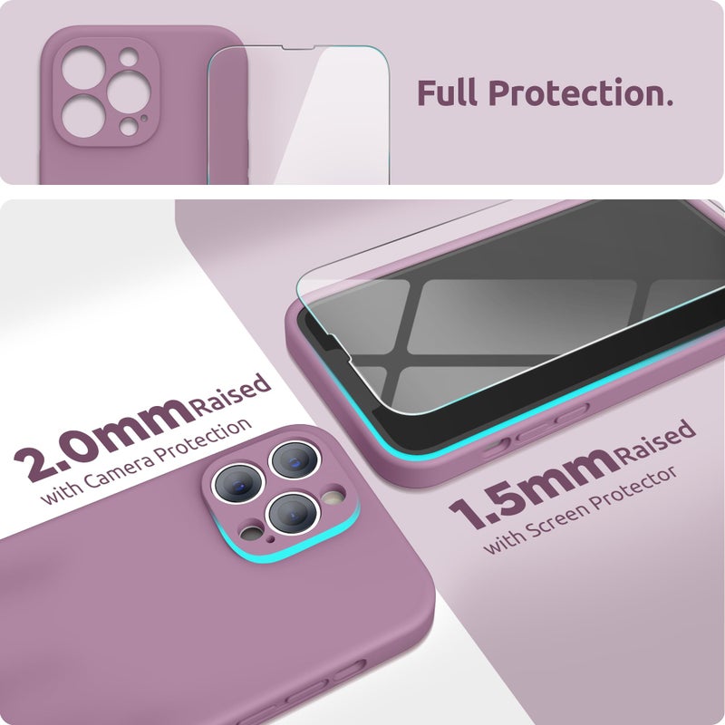 SURPHY Case for iPhone 13 Pro Case with Screen Protector, 13 Pro Liquid Silicone Phone Cases (Camera Protection & Soft Microfiber Lining), Lilac Purple - Image 3
