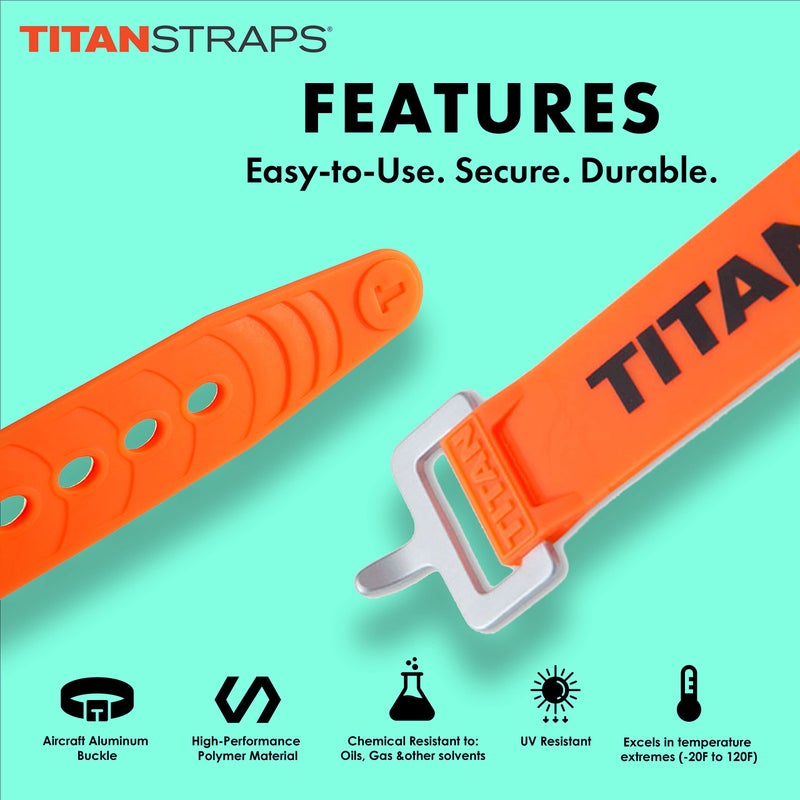 TitanStraps Titan Industrial Straps â€“ Strong & Simple Tie-Downs for Construction (Welders, DIY Home) & 1st Responders â€“ 3 Year Warranty, Batch Tested â€“ 70 lb. Working Load, 25" Length, Safety Orange, 2-Pack - Image 3