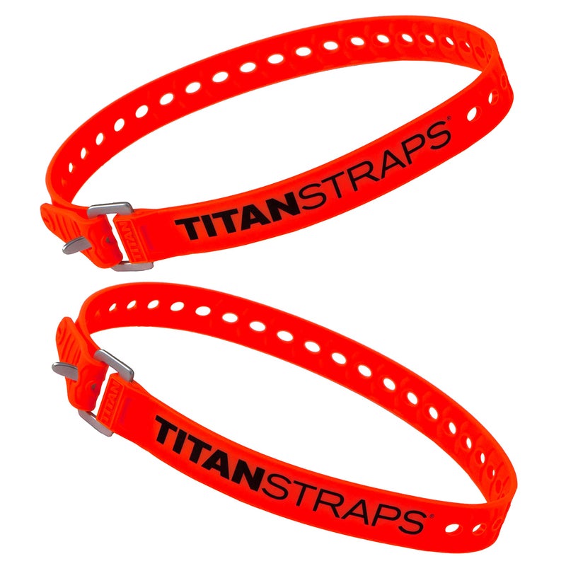 TitanStraps Titan Industrial Straps â€“ Strong & Simple Tie-Downs for Construction (Welders, DIY Home) & 1st Responders â€“ 3 Year Warranty, Batch Tested â€“ 70 lb. Working Load, 25" Length, Safety Orange, 2-Pack - Image 1