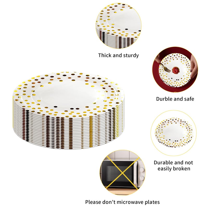 Sveikie 160 Pcs White and Gold Paper Plates, Forks and Cups Party Supplies, Disposable Paper Dessert Cake Plates Tableware Supplies for Birthdays, Graduations, Weddings, Holidays (Serves 40)(7 inches) - Image 3