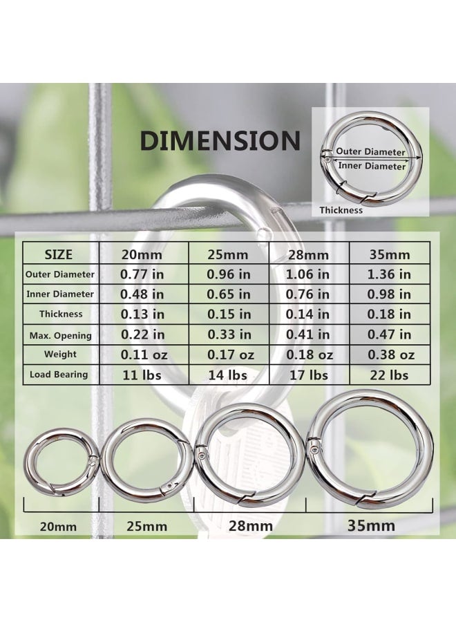 Ekunbuy Spring O Rings, Spring Snap Clip Hooks Zinc Alloy Round Metal Split Rings Small Clamp Clasp Keyring Buckle for Bag Purse Handbag Strap Craft Jewelry Making - Image 2