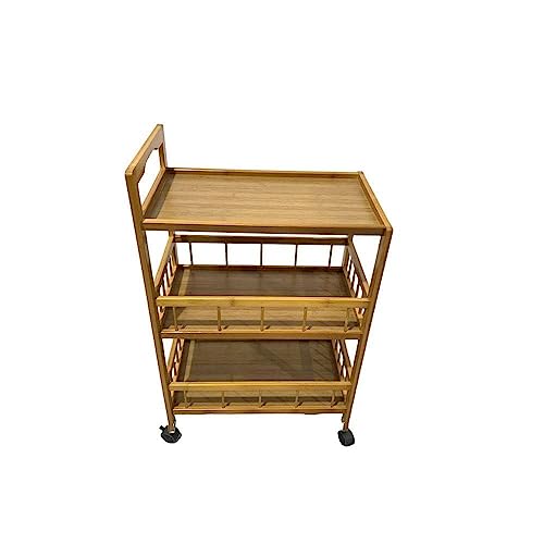 Ketumal 3-Tier Bamboo Serving Trolley - Wooden Rolling Cart with Multi-Layer Storage Shelves (82H x 50W x 30L cm) - Image 5