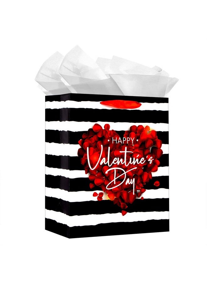 WaaHome - Happy Valentines Day Gift Bag With Handle 13''X10.5''X5.8'' Large Red Rose Gift Bags With Tissue Paper Romantic Valentines Gift Bags For Her Him Girlfriend Boyfriend Wife Husband Women - Image 1