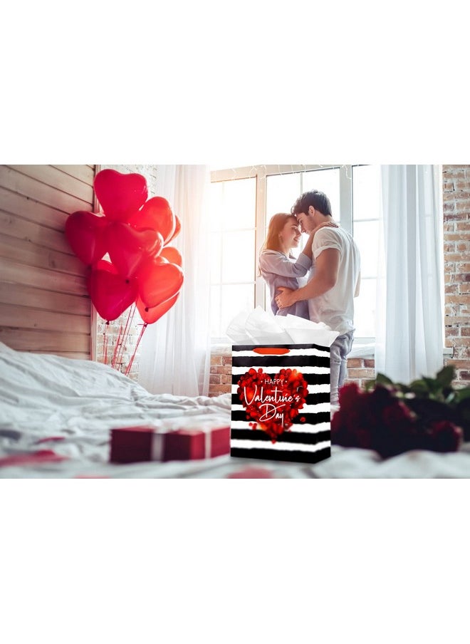 WaaHome - Happy Valentines Day Gift Bag With Handle 13''X10.5''X5.8'' Large Red Rose Gift Bags With Tissue Paper Romantic Valentines Gift Bags For Her Him Girlfriend Boyfriend Wife Husband Women - Image 1