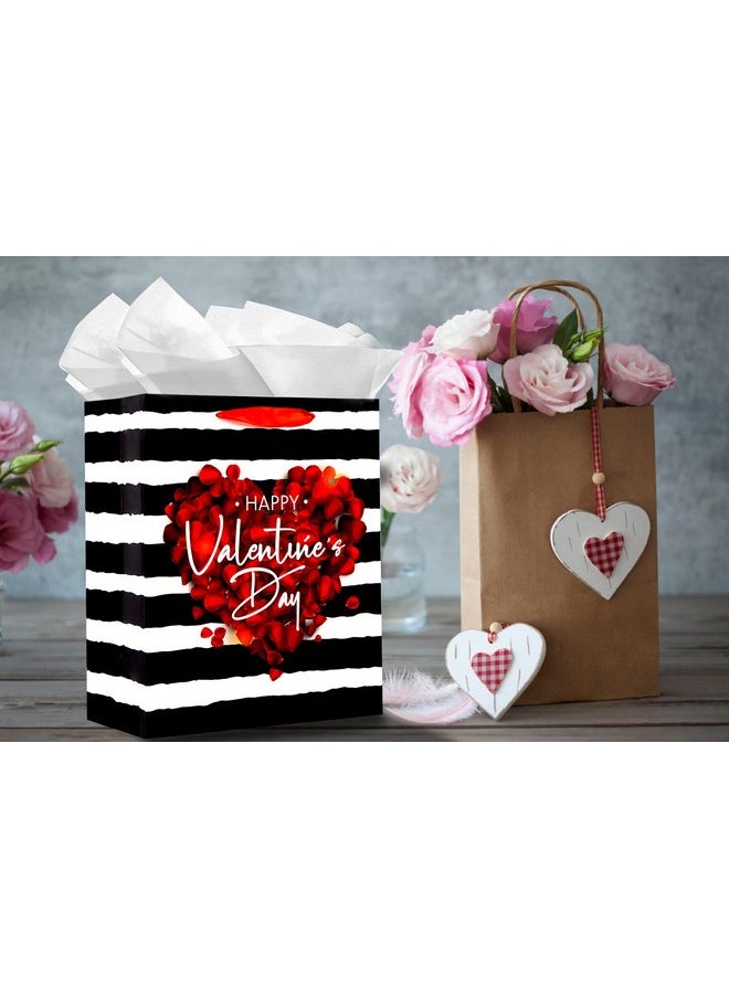WaaHome - Happy Valentines Day Gift Bag With Handle 13''X10.5''X5.8'' Large Red Rose Gift Bags With Tissue Paper Romantic Valentines Gift Bags For Her Him Girlfriend Boyfriend Wife Husband Women - Image 1