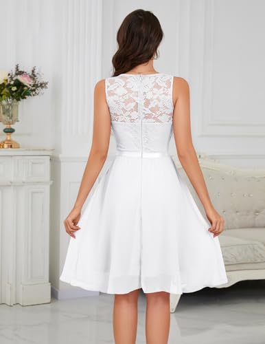 Meetjen Prom Dresses for Teens 2026 Short Chiffon Lace Ruffle V Neck A-line Flowy Formal Wedding Party Dress White XL - Image 4
