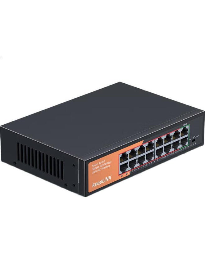 keepLiNK مفتاح كيبلينك Kp-9000 بسرعة 100 ميجابت في الثانية و16 منفذ، من فئة المؤسسات، للاستخدام المنزلي، السكن الجامعي، مراقبة الأمن، مقسم الشبكة، موزع التدفق، مفتاح - Image 2