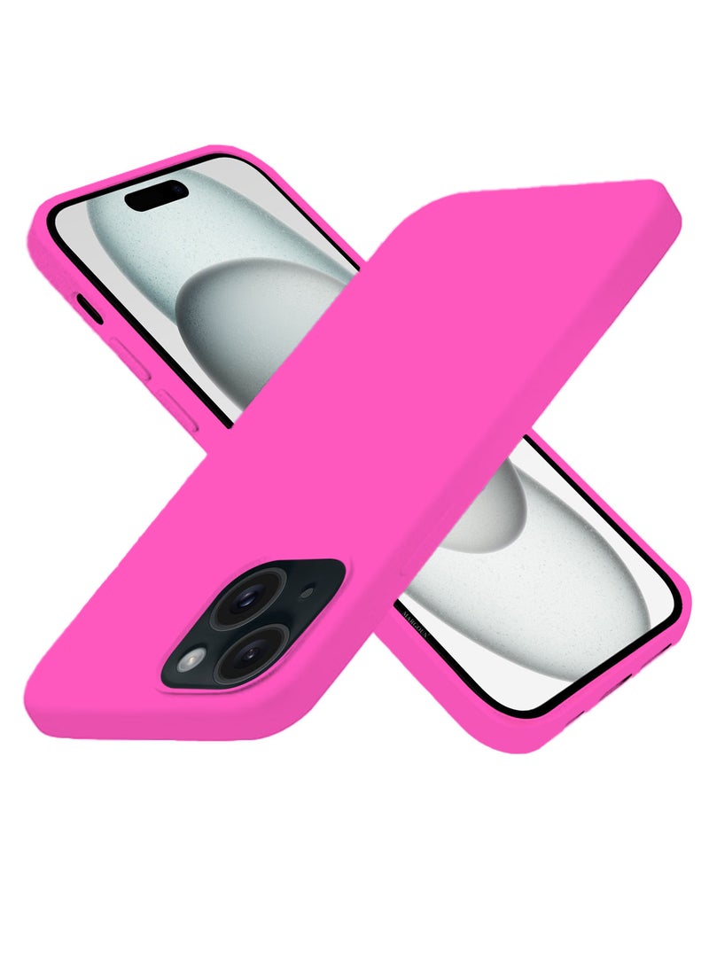 CATANES Silicone Case Cover for Apple iPhone 15 Plus, Slim Protective Cover with Microfiber Lining, Drop Protection - Hot Pink - Image 2