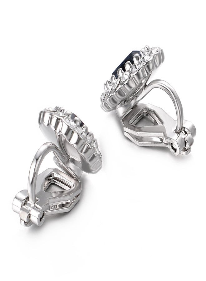 Yoursfs Sapphire Clip On Earrings for Women Platinum Plated Oval Halo Navy Crystal Antique CZ Earring - Image 4