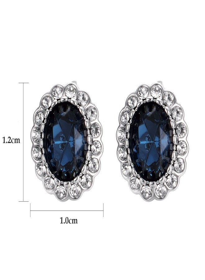 Yoursfs Sapphire Clip On Earrings for Women Platinum Plated Oval Halo Navy Crystal Antique CZ Earring - Image 2
