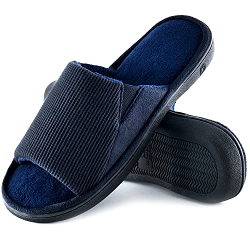 Honalika Cozy Men's Open Toe House Slippers Memory Foam,Comfy Slip On Indoor Slipper for Men Breathable, Non-Slip Soft Bedroom Home 7-8 - Image 1