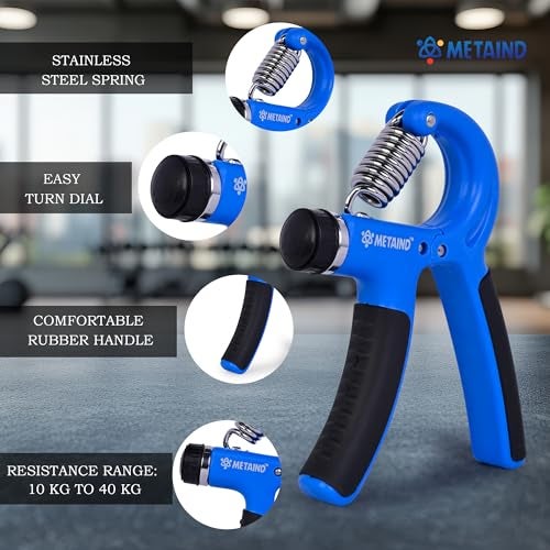 Metaind Hand Grip Strengthener | Hand Gripper for Men and Women | Adjustable Resistance Grip Trainer for Finger Wrist and Forearm Exercise | Ideal for Gym Fitness, Work, 5kg–60kg, Model META_HG60_Blue - Image 2