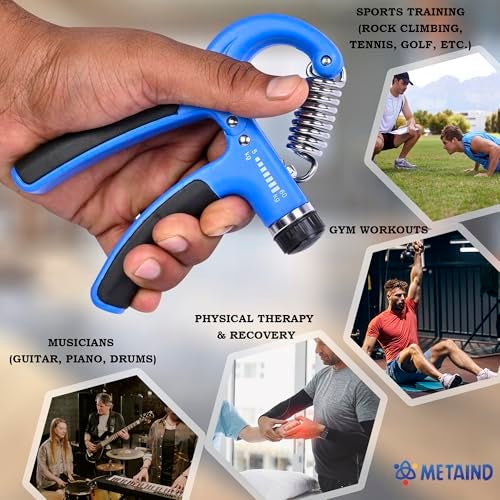Metaind Hand Grip Strengthener | Hand Gripper for Men and Women | Adjustable Resistance Grip Trainer for Finger Wrist and Forearm Exercise | Ideal for Gym Fitness, Work, 5kg–60kg, Model META_HG60_Blue - Image 4