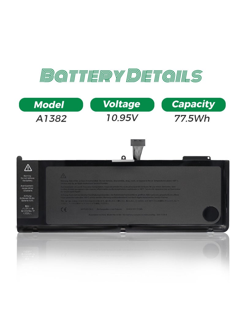 RADEX - A1382 High Grade Compatible Laptop Battery for Apple MacBook Pro 15-Inch (Early 2011-Mid 2012) - Image 1