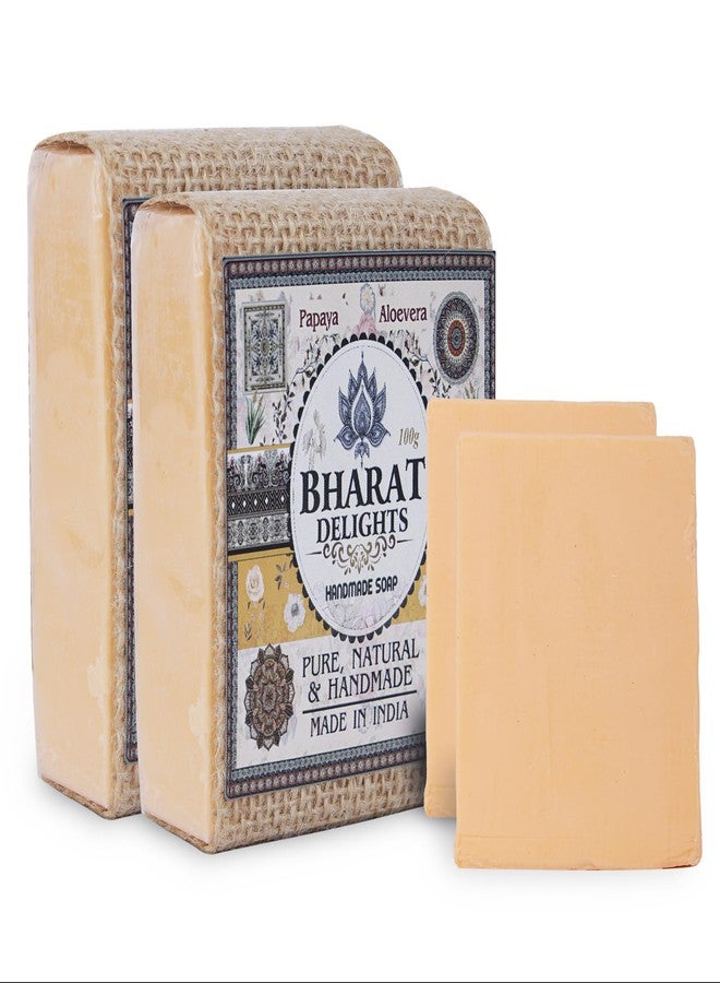 Bharat Delights صابون الأعشاب الأيورفيدي العضوي من البابايا والألوة فيرا لتفتيح البشرة | الترطيب | فوائد مكافحة الشيخوخة | 100% طبيعي | خالي من المواد الكيميائية | بار للعناية بالبشرة مصنوع يدويًا لجميع أنواع البشرة - عبوة من 2 - Image 1