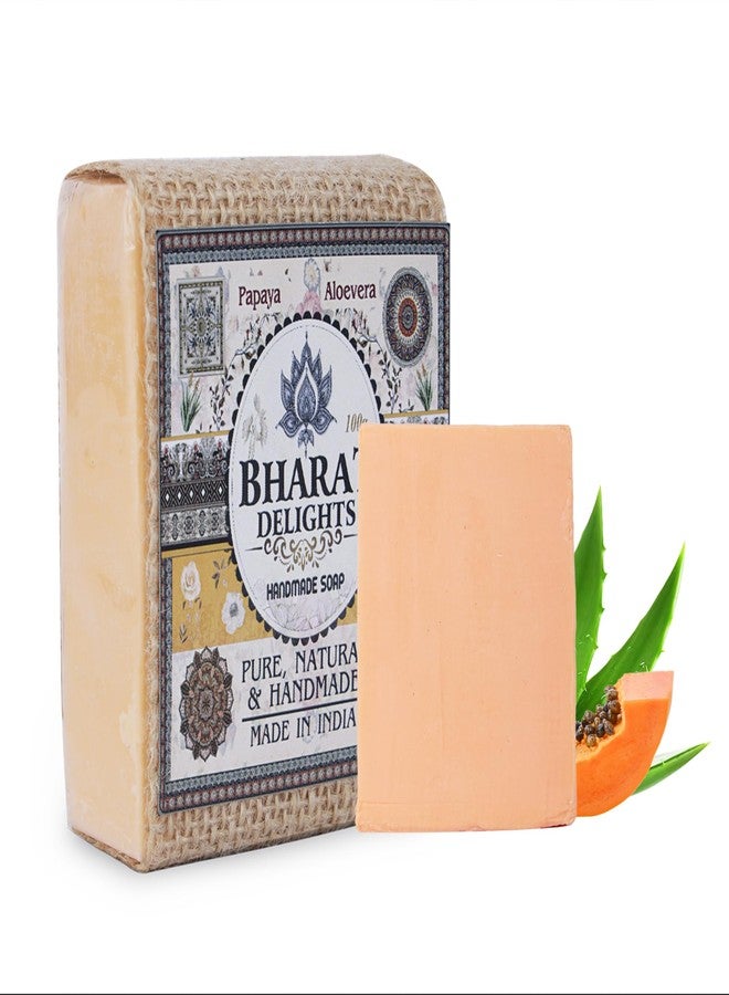 Bharat Delights صابون الأعشاب الأيورفيدي العضوي من البابايا والألوة فيرا لتفتيح البشرة | الترطيب | فوائد مكافحة الشيخوخة | 100% طبيعي | خالي من المواد الكيميائية | بار للعناية بالبشرة مصنوع يدويًا لجميع أنواع البشرة - عبوة من 2 - Image 2